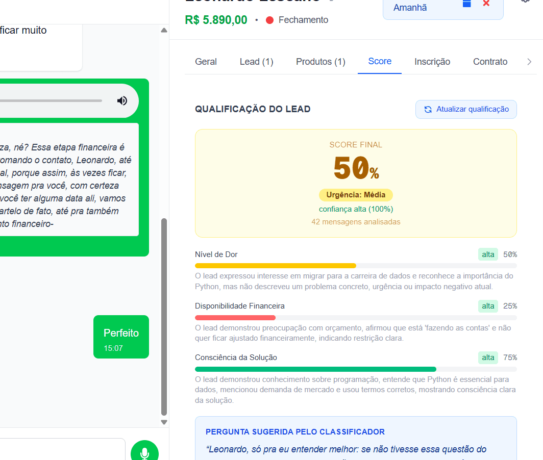 Qualificação de lead do Chatmetric